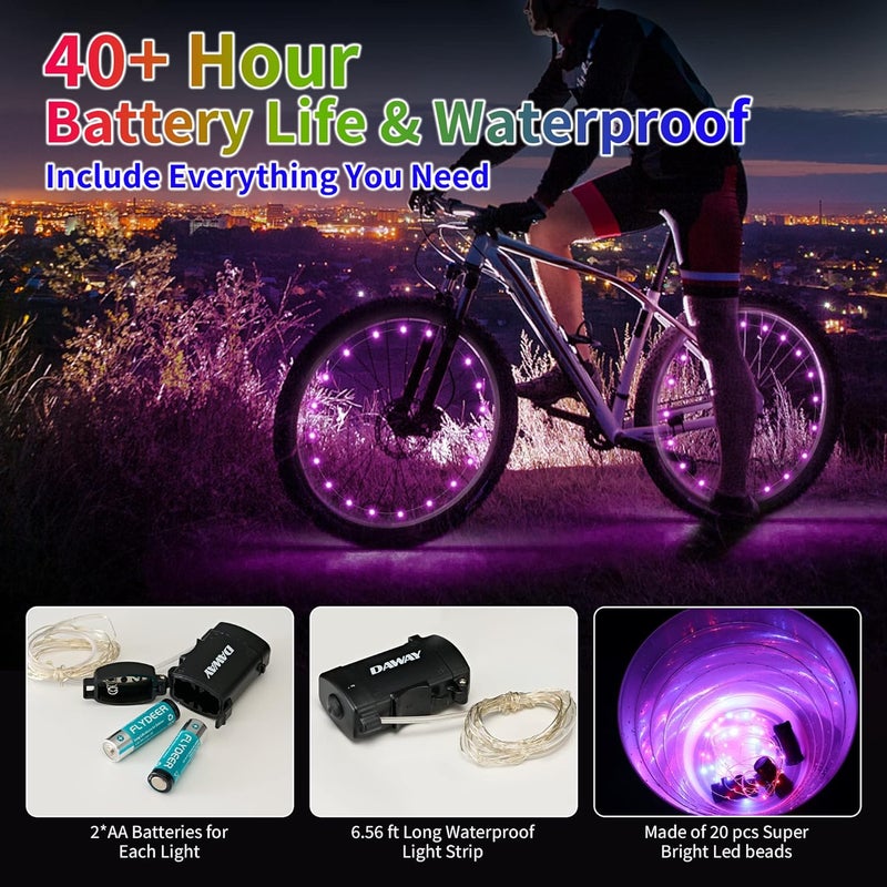 DAWAY A01 LED Bike Wheel Lights - Ultra-Bright, Waterproof Bicycle Spoke Lights with Batteries - Fun, Safe, Glow Bike Tire Decoration Accessories for Kids, Boys, Girls, Adults - Great for Night Riding - Image 3